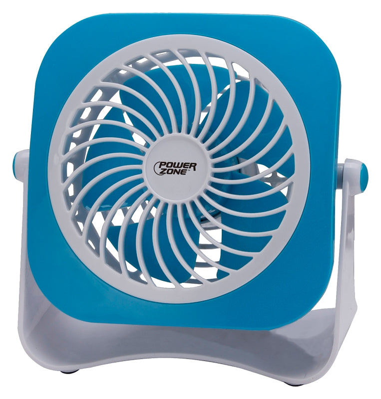 PowerZone QT-U403B Tabletop Fan, 5 VDC, 4 in Dia Blade, 5-Blade, 2-Speed, 48 in L Cord, White/Blue/Red, Pack of 4