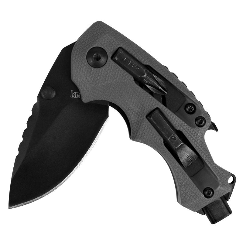 Kershaw Shuffle DIY Series 8720 Pocket Knife, Drop Point, Plain Blade, Black Oxide Blade, 5-3/4 in OAL, Gray Handle, Pack of 3