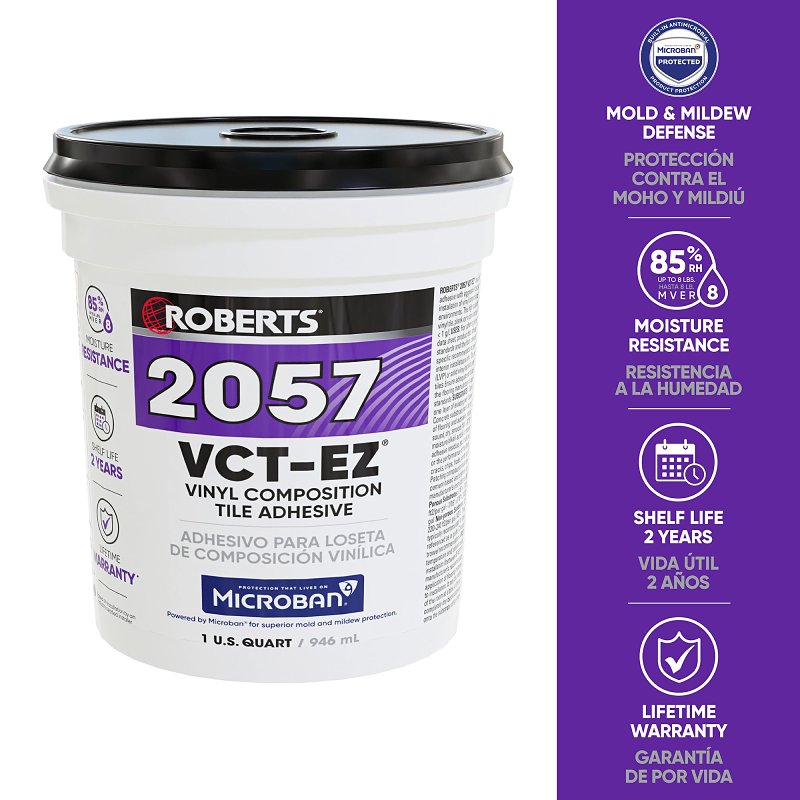 Roberts 2057-0 Adhesive, Paste, Non-Offensive, Very Mild, Creamy Tan, 1 qt Pail, Pack of 6