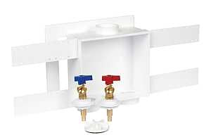 Oatey 38528 Washing Machine Outlet Box, 1/2 in Connection, Brass/Polystyrene, White