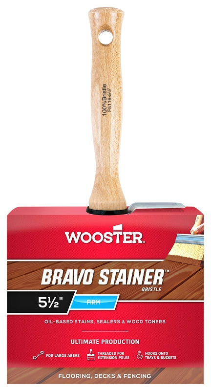 Wooster Bravo Stainer F5116-5-1/2 Paint Brush, 5-1/2 in W, Flat Brush, 3-1/4 in L Bristle, Polyester Bristle