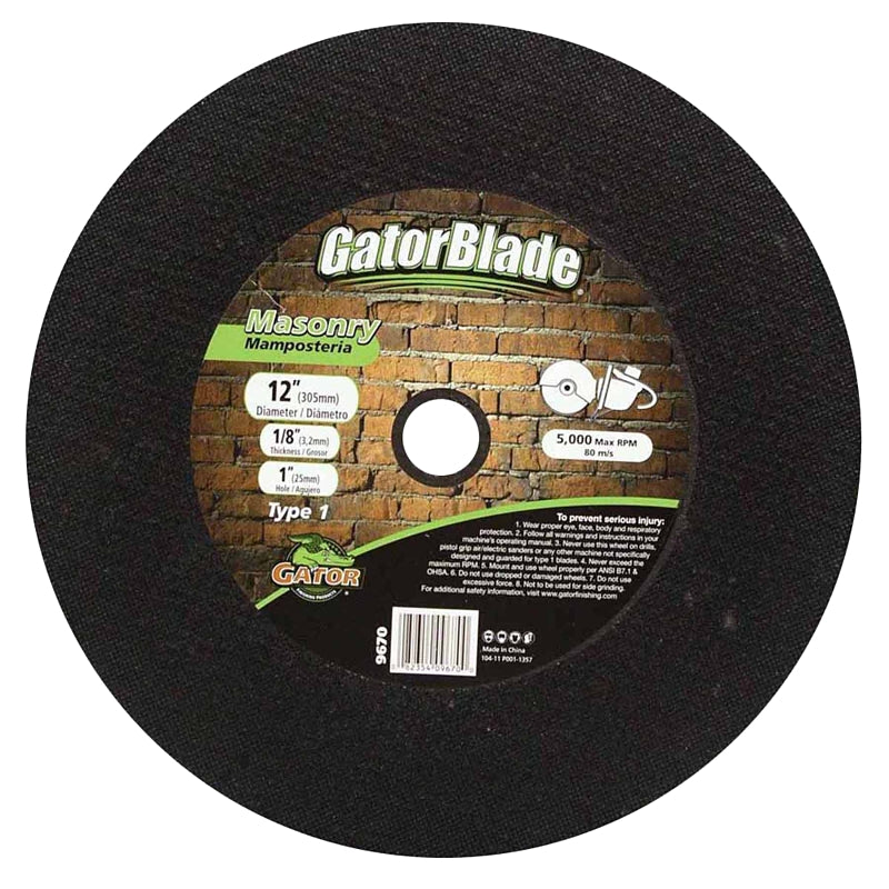 GatorBlade 9670 Cut-Off Wheel, 12 in Dia, 1 in Arbor, 1/8 in Thick