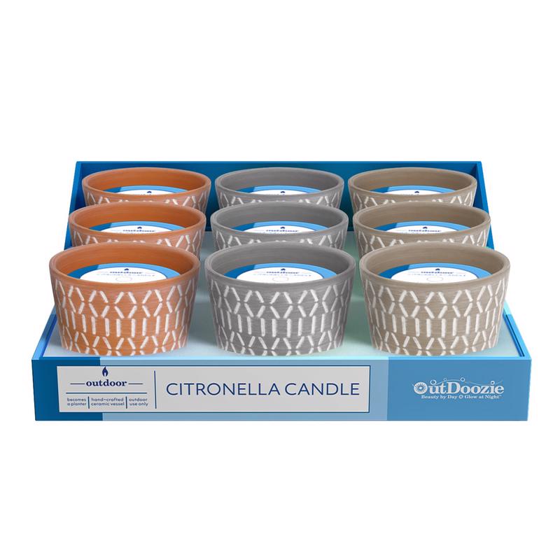 OutDoozie Assorted Ceramic 4 in. H Zander Dash Citronella Candle, Pack of 9