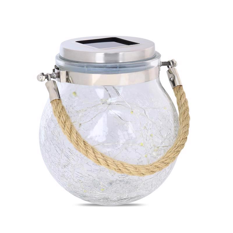 Feit Solar Fixtures 3.7 in. Solar Power Glass Round Coach Lantern Clear Crackle Jar w/Fairy Lights, Pack of 3