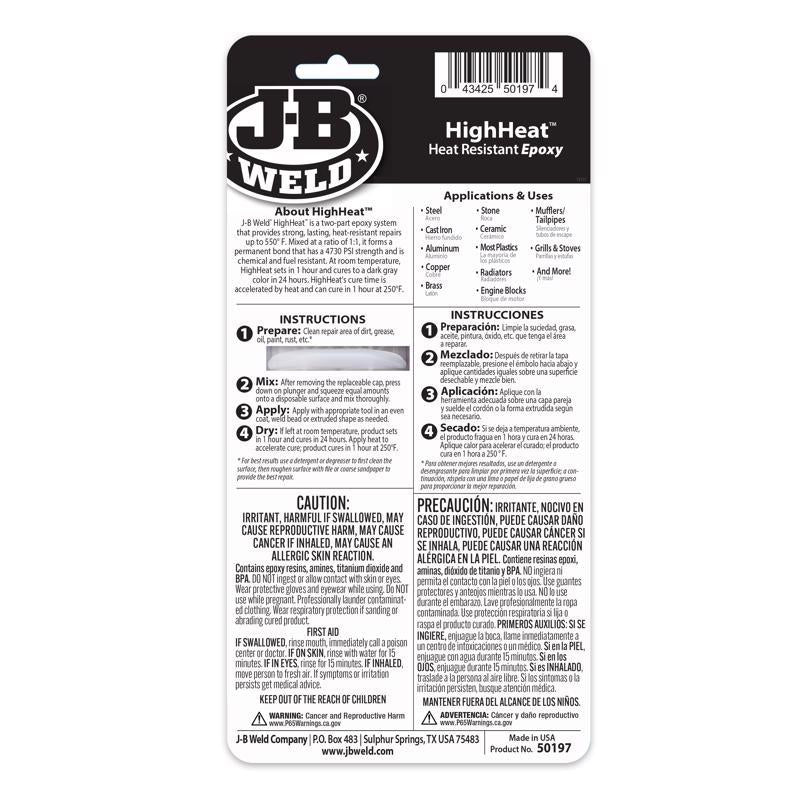 J-B Weld High Heat High Strength Acrylic Dark Gray Epoxy 0.85 oz