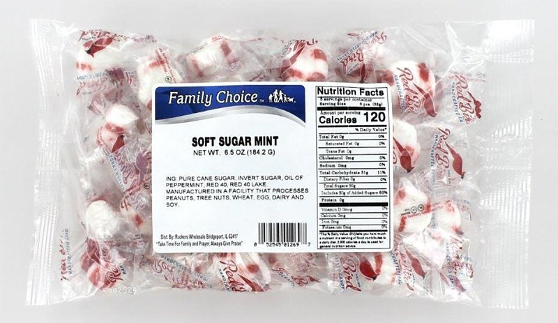 Family Choice 1269 Soft Sugar Candy, Mint, 7 oz, Pack of 12