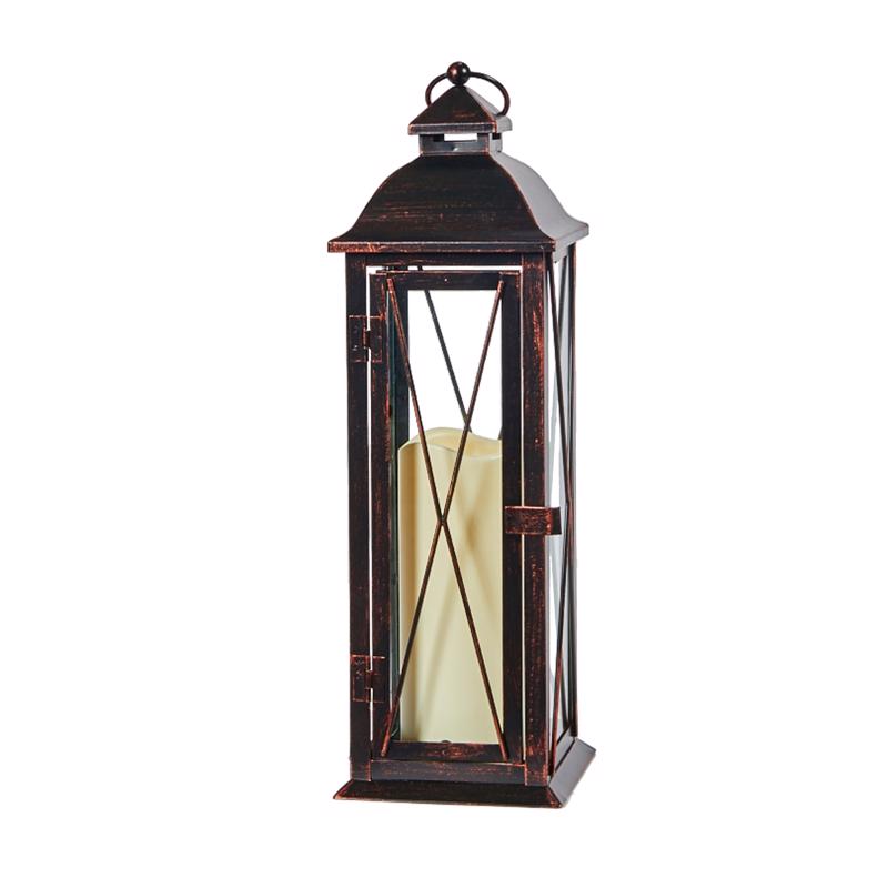 Smart Living 16 in. Glass/Metal Siena Bronze LED Candle Lantern, Pack of 2