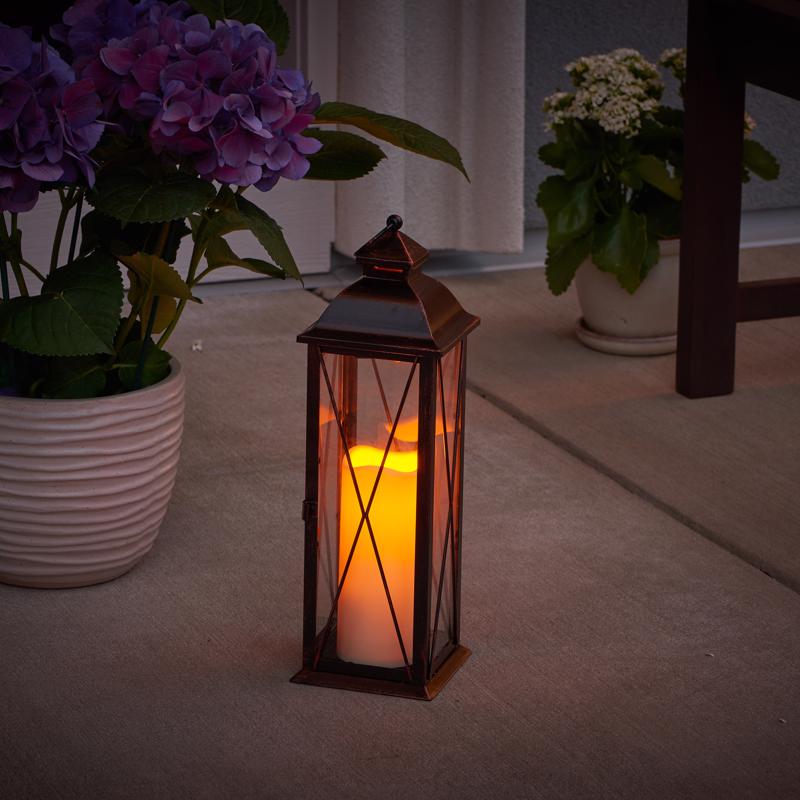 Smart Living 16 in. Glass/Metal Siena Bronze LED Candle Lantern, Pack of 2
