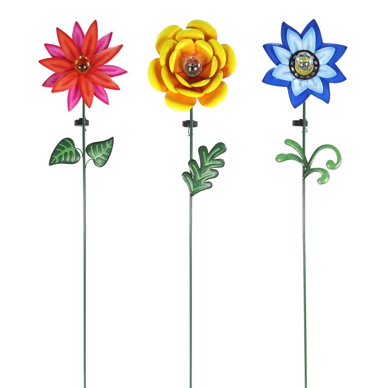 Alpine Multicolored Glass/Metal 60 in. H Flower Solar Garden Stake, Pack of 9