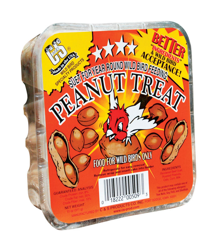 C&S Products Peanut Treat Assorted Species Beef Suet Wild Bird Food 11 oz, Pack of 12