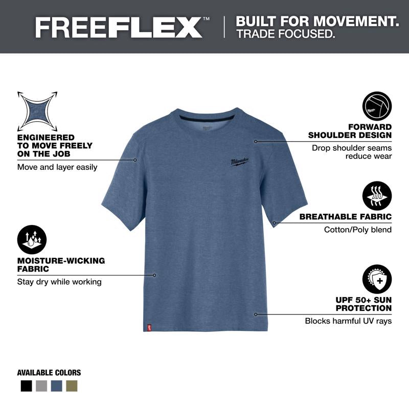 Milwaukee L Short Sleeve Men's Crew Neck Blue Hybrid Work Tee Shirt
