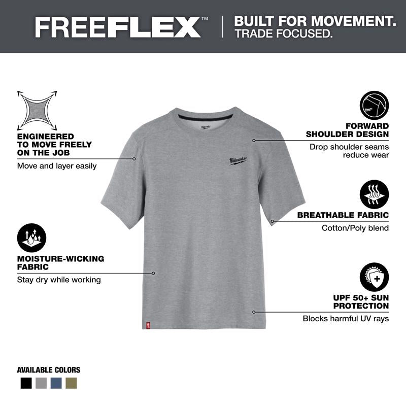 Milwaukee XXL Short Sleeve Men's Crew Neck Gray Hybrid Work Tee Shirt
