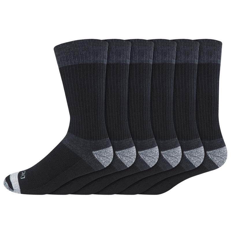 Dickies Men's Dri-Tech 6-12 Cushion Crew Socks Black, Pack of 2
