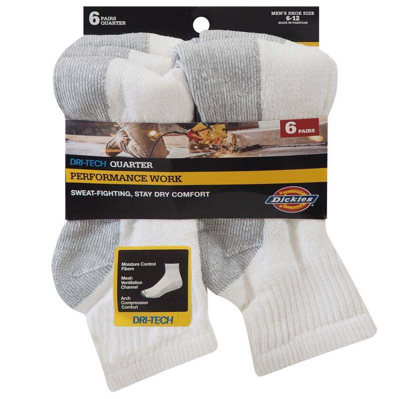 Dickies Dri-Tech Men's 6-12 Quarter Sock White, Pack of 2