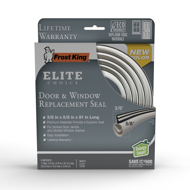 Frost King T81-BW Door Weatherseal Replacement, 3/8 in W, 81 in L, PVC, Black