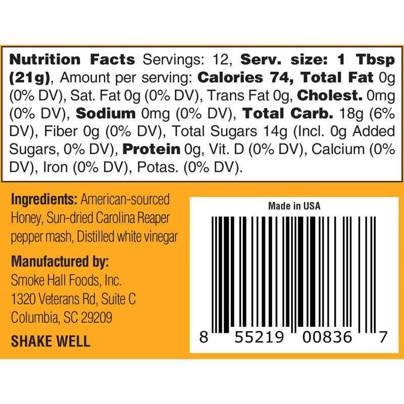 The General's Hot Sauce Bee Sting Carolina Reaper Honey 6 oz