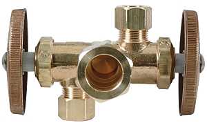 BrassCraft CR1900DVXR Stop Valve, 1/2 x 3/8 x 1/4 in Connection, Compression, 125 psi Pressure, Brass Body, 4-1/2 in L