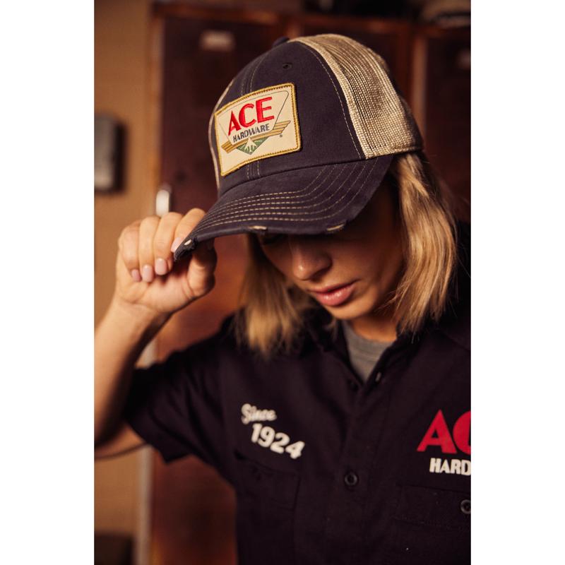 Ace Vintage Threads Headwear Logo Baseball Cap Stone/Navy One Size Fits Most