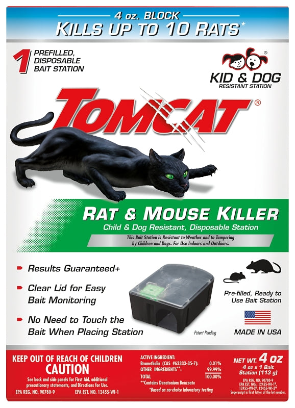 Tomcat 0370510 Disposable Rat and Mouse Killer, 4 oz Bait, 1-Opening, Plastic, Black/Clear