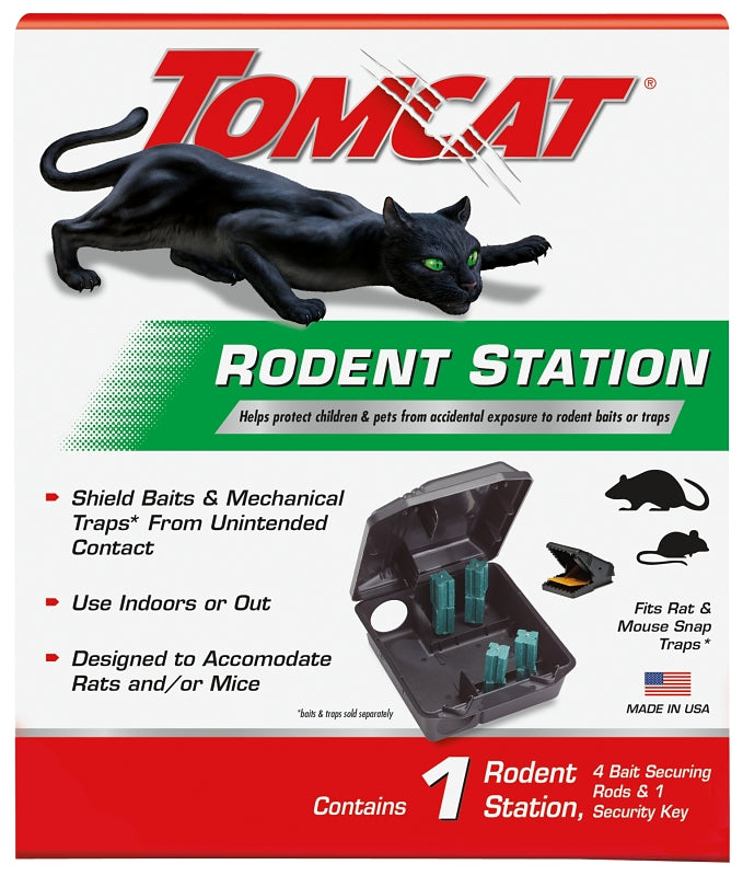 Tomcat 0363410 Rodent Station, 9.88 in L, 8-1/2 in W, 4-1/2 in H, Plastic, Black