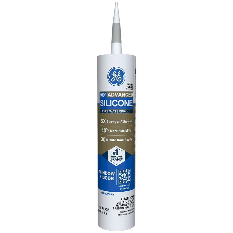GE 2813704 Window and Door Silicone Caulk, Gray, 10.1 oz Cartridge, Pack of 12