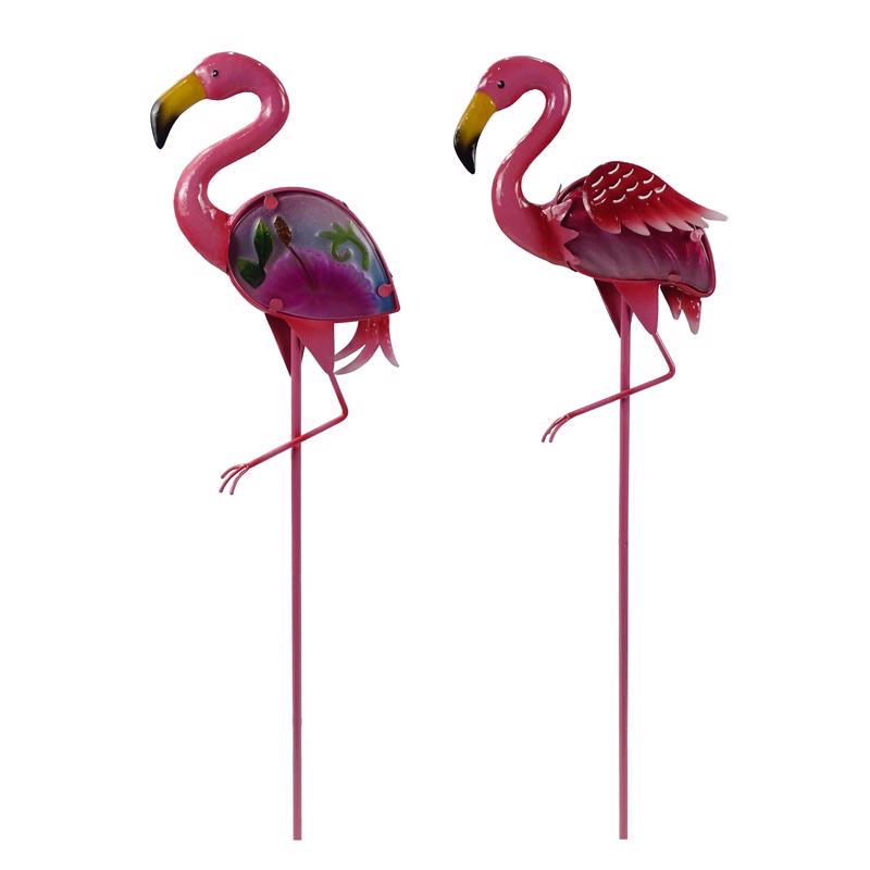 Alpine Pink Iron 33 in. H Solar Garden Stake, Pack of 6