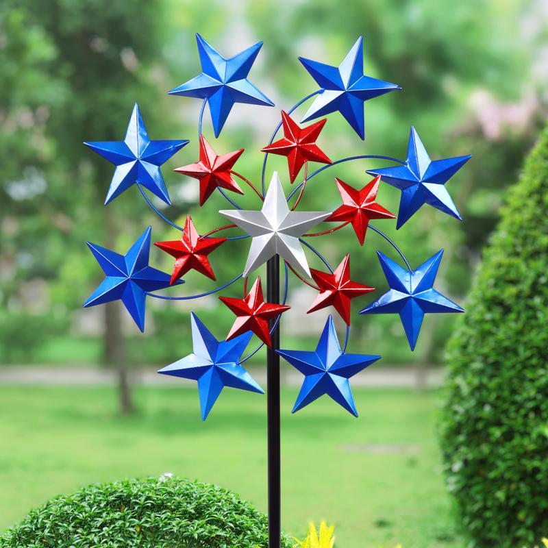 Exhart Multicolored Metal 82 in. H Star Spangled Spinner Outdoor Garden Stake, Pack of 3