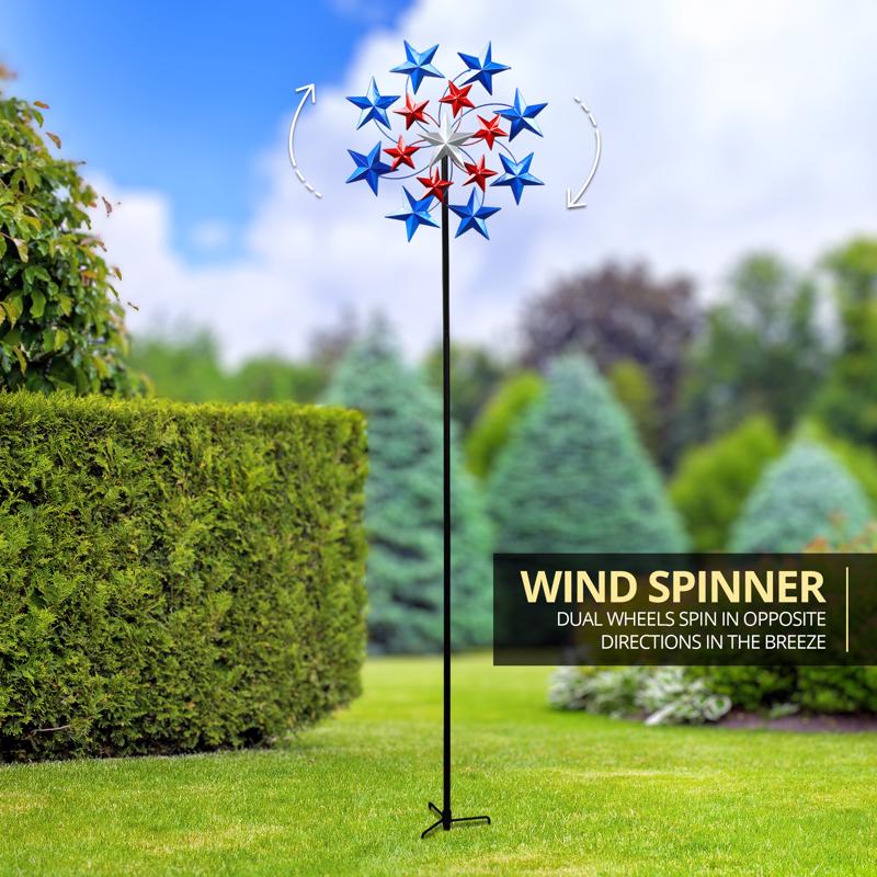 Exhart Multicolored Metal 82 in. H Star Spangled Spinner Outdoor Garden Stake, Pack of 3