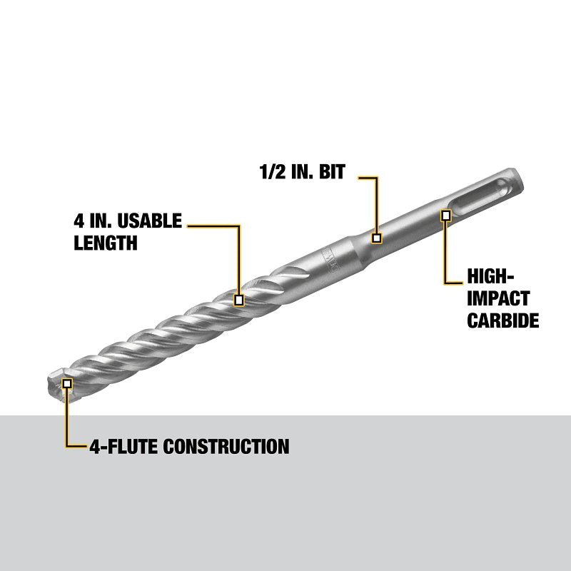 DEWALT DW5537 Drill Bit, 3/16 in Dia, 4-1/2 in OAL, SDS Plus Shank, 4-Flute