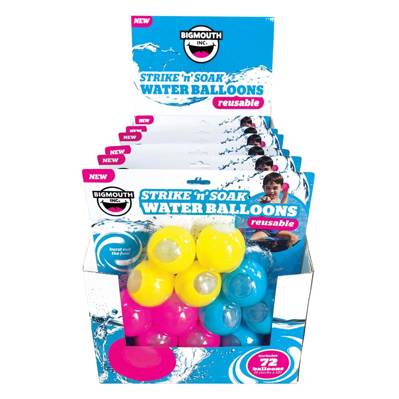BigMouth Strike 'n' Soak Assorted Silicone Reusable Water Balloon Pool Balls, Pack of 6