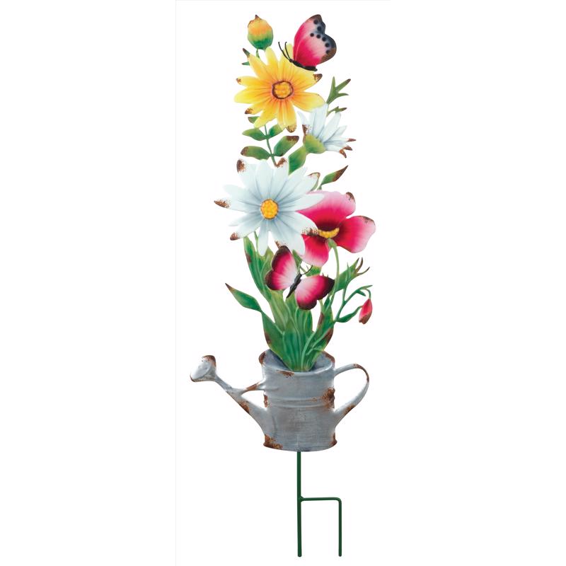 Regal Art & Gift Multicolored Metal 31 in. H X 9 in. L Flower Watering Can Outdoor Garden Stake, Pack of 2