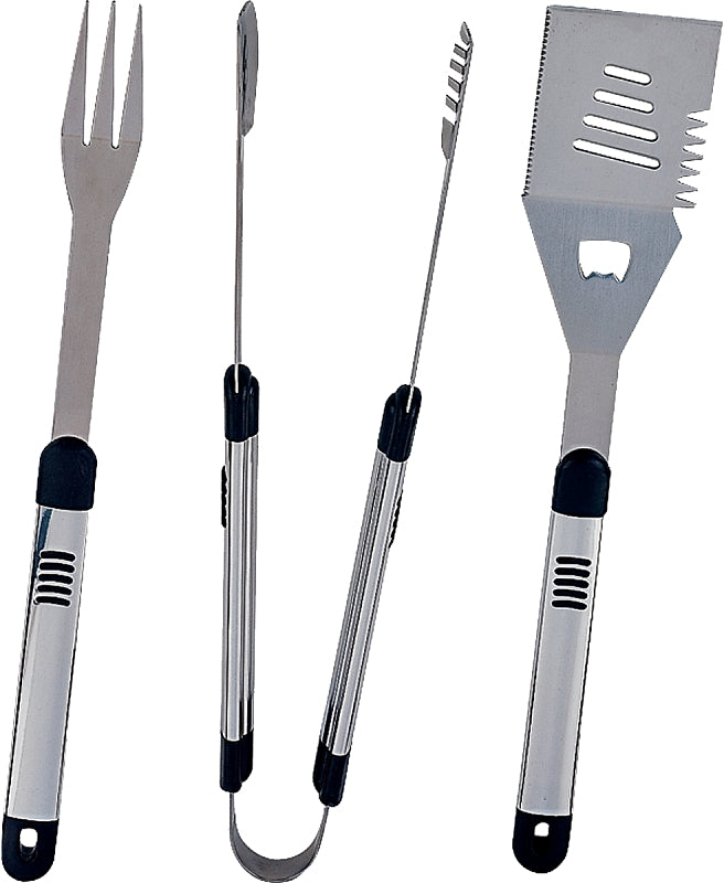 Omaha SHE94031L-B Barbecue Tool Set with Handle and Hanger, 1.9 mm, Stainless Steel Blade, Stainless Steel