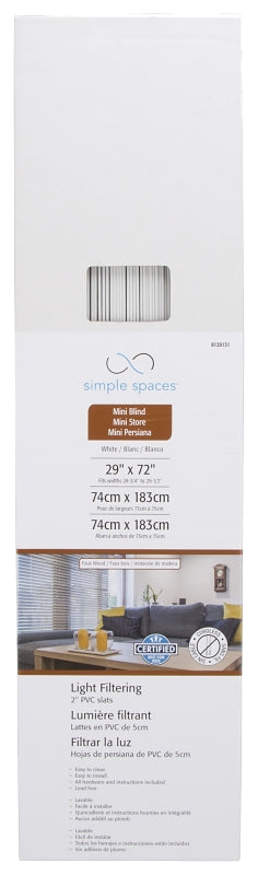 Simple Spaces FWMB-26 Blind, 72 in L, 29 in W, Faux Wood, White, Pack of 2