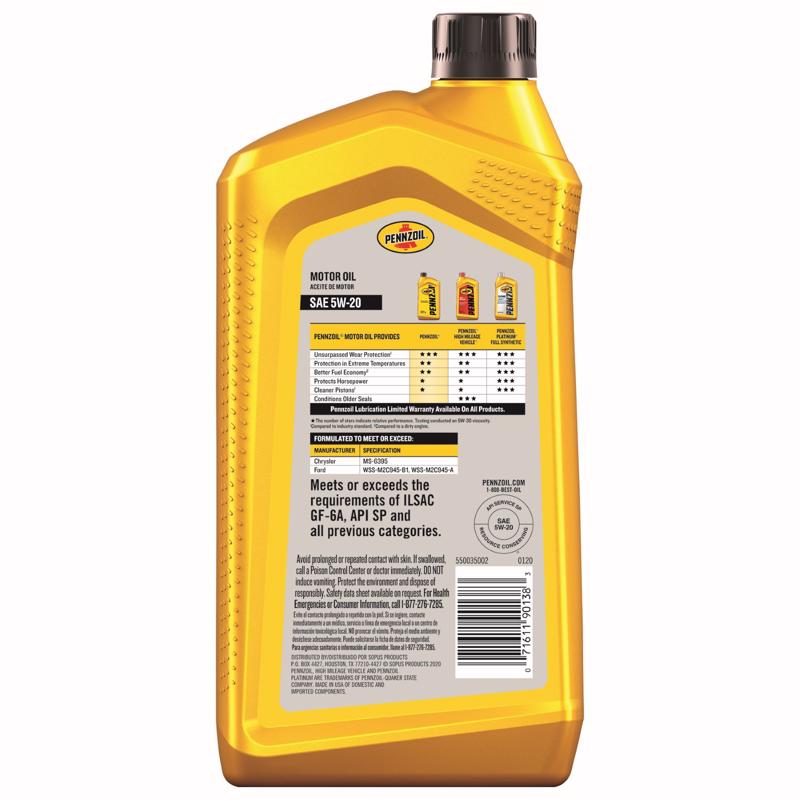 Pennzoil 5W-20 4-Cycle Conventional Motor Oil 1 qt 1 pk, Pack of 6