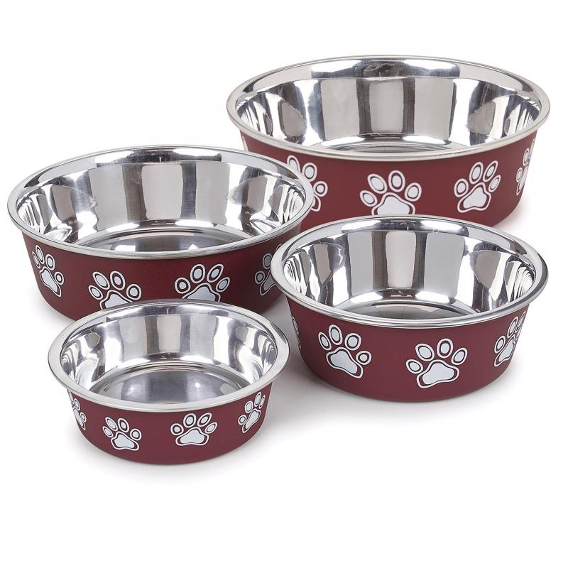 Proselect Merlot Stainless Steel 15 oz Pet Bowl For Dogs, Pack of 6