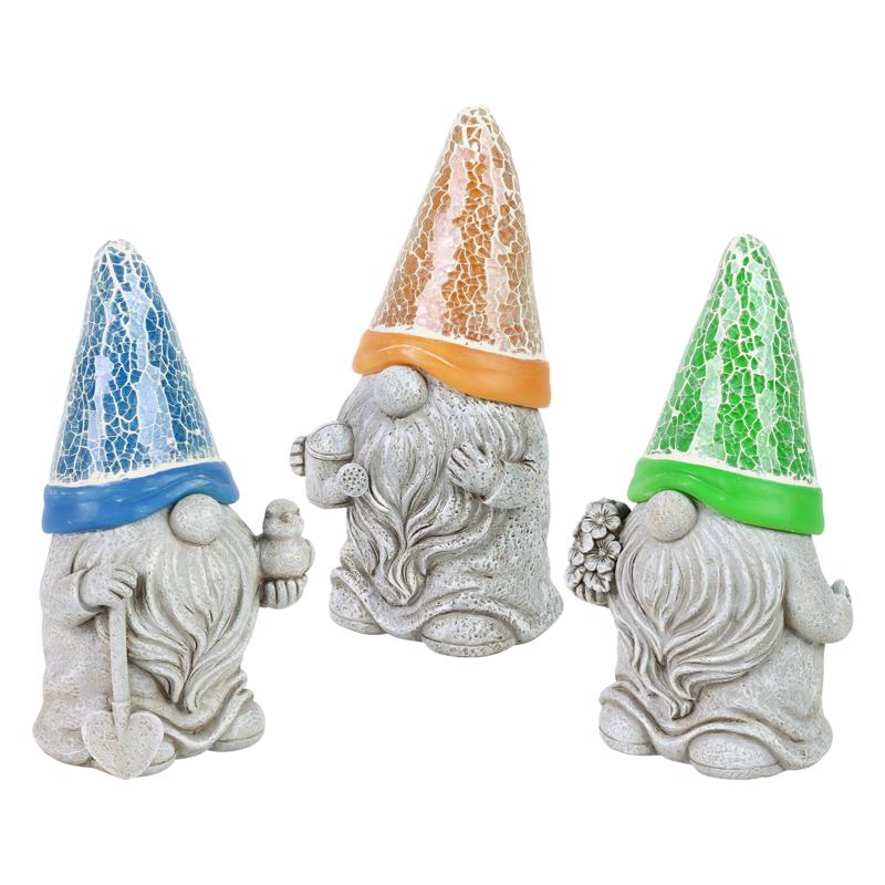 Exhart Assorted Resin 8 in. H Mosaic Hat Gnomes Solar Statue, Pack of 3