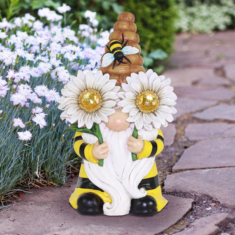 Exhart Assorted Resin 11 in. H Beekeeper Gnome Solar Statue, Pack of 3