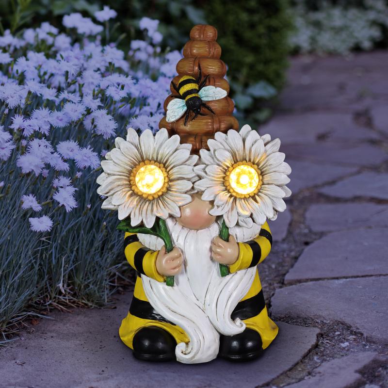 Exhart Assorted Resin 11 in. H Beekeeper Gnome Solar Statue, Pack of 3