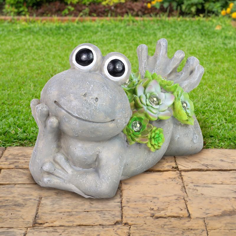 Exhart Assorted Resin 7.5 in. H Frog w/Succulents Statue, Pack of 4