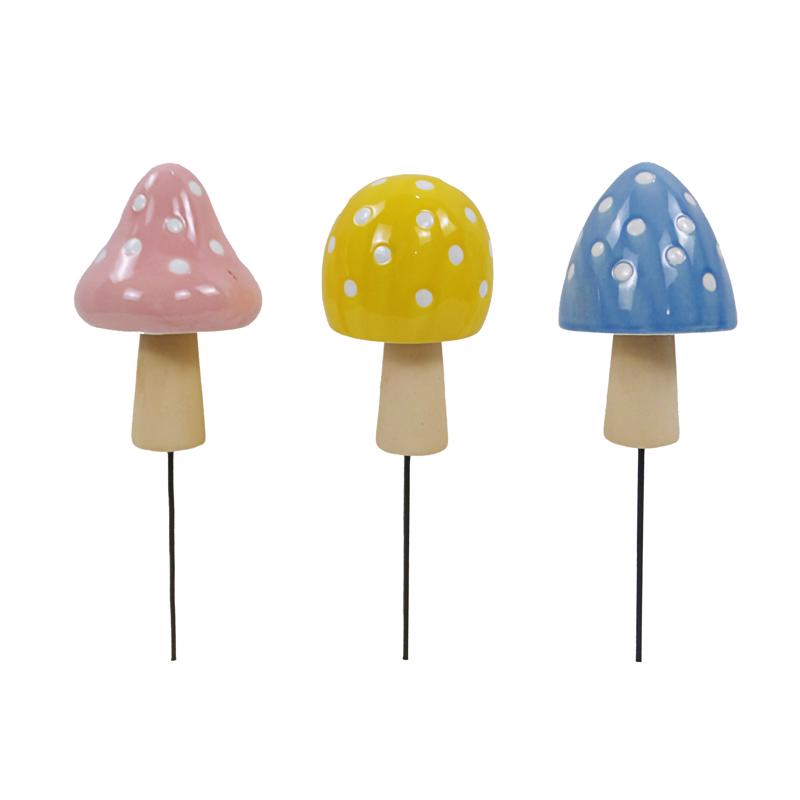 Alpine Multicolored Ceramic 11 in. H Mushroom Planter Stake, Pack of 9