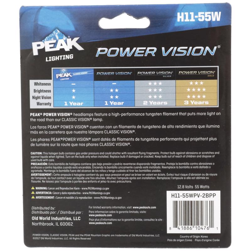 Peak Power Vision Halogen Forward Lighting Automotive Bulb H11-55W