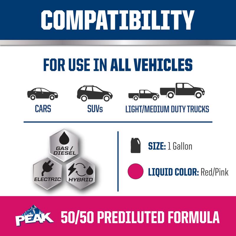Peak Asian Red/Pink 50/50 Antifreeze/Coolant 1 gal, Pack of 6