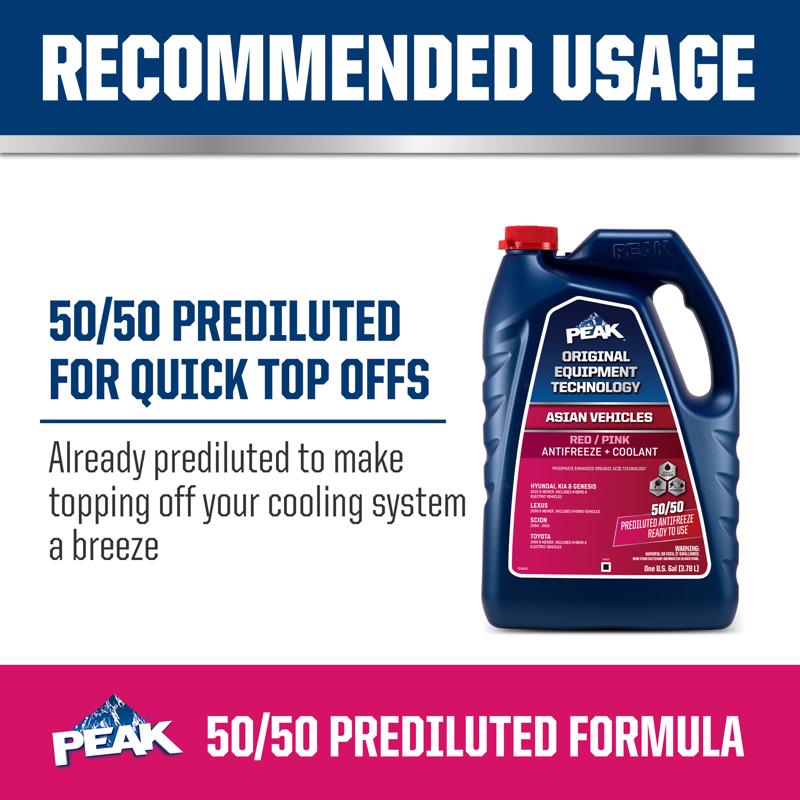Peak Asian Red/Pink 50/50 Antifreeze/Coolant 1 gal, Pack of 6