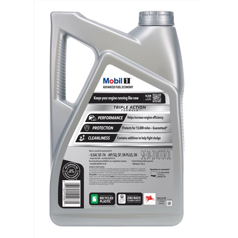 Mobil 1 Gasoline Synthetic Motor Oil 5 qt, Pack of 3