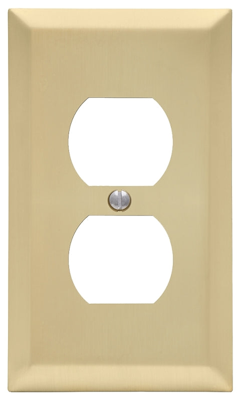 Amerelle Century Series 163DSB Outlet Wallplate, 5 in L, 2.9 in W, 1-Gang, Steel, Satin Brass, Screw Mounting, Pack of 4