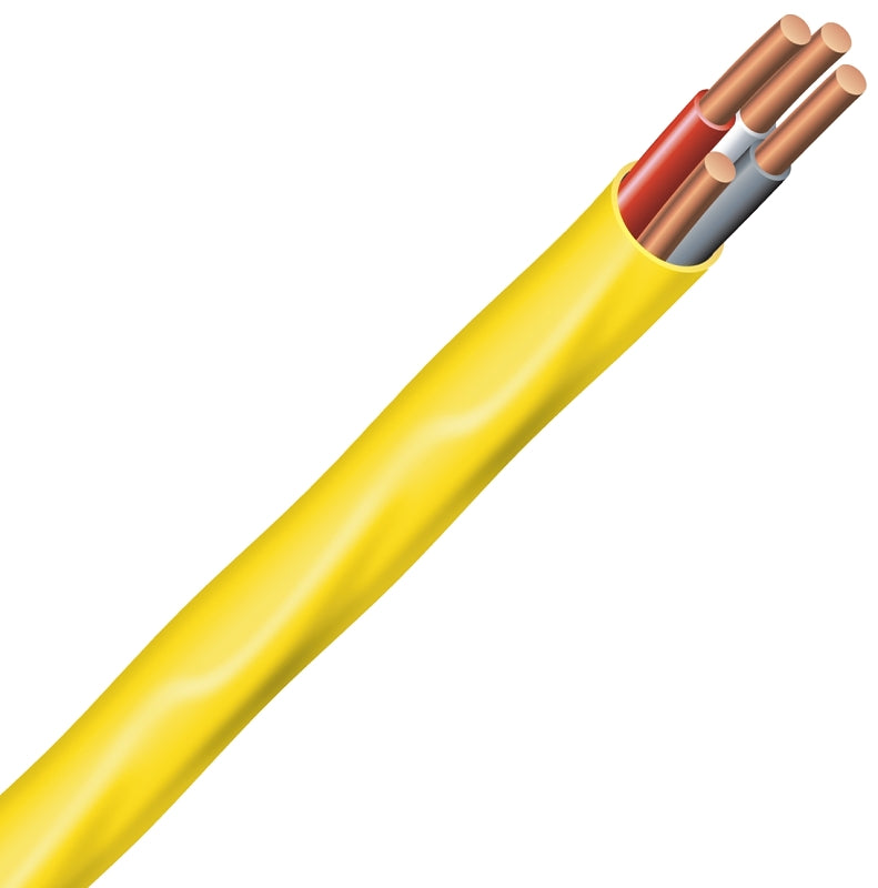 Southwire 12/3NM-WGX250 Series Sheathed Cable, Yellow Sheath, 12 AWG Wire, 3-Conductor, 250 ft L, Copper Conductor