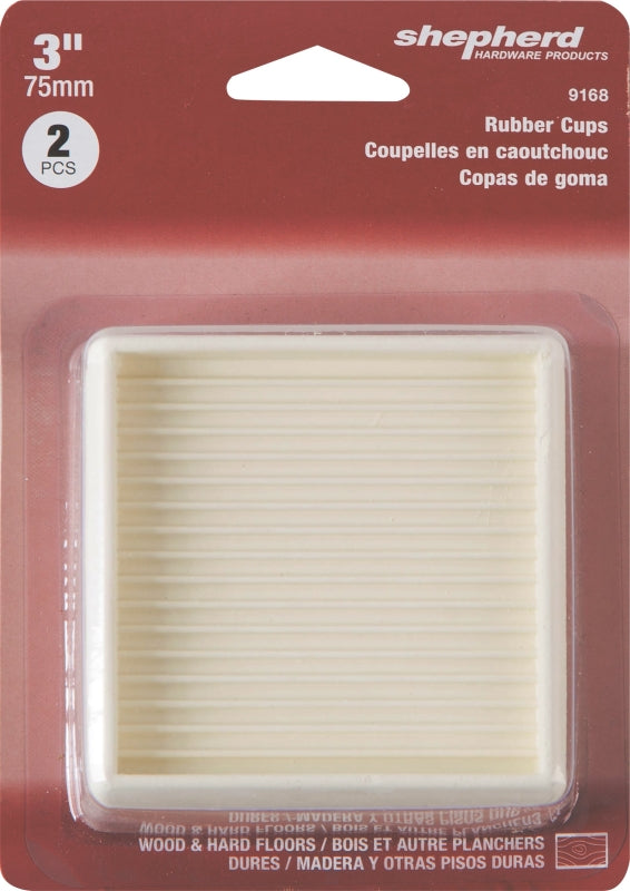 Shepherd Hardware 9168 Caster Cup, Square, 3 in Dimensions, Rubber, Off-White, 2/PK