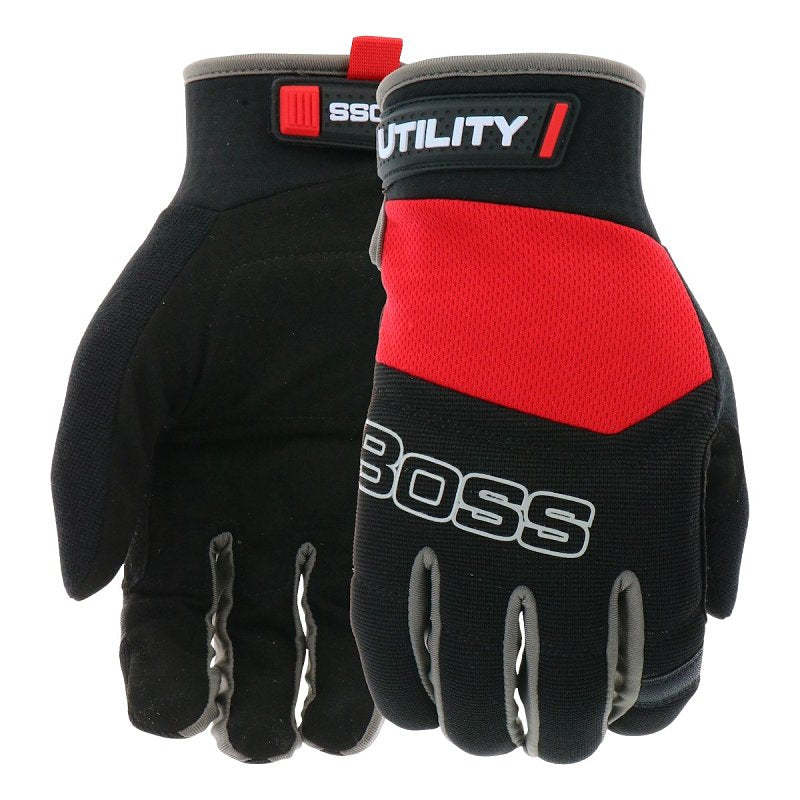Boss Utility B52304-XL Breathable, High-Dexterity Gloves, XL, 8-3/8 to 8-3/4 in L, Reinforced Thumb, Black
