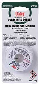 Oatey 53014 Leaded Wire Solder, 1/4 lb Carded, Solid, Silver, 361 to 421 deg F Melting Point