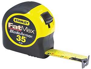 STANLEY 33-735 Tape Measure, 35 ft L Blade, 1-1/4 in W Blade, Steel Blade, ABS Case, Black/Yellow Case
